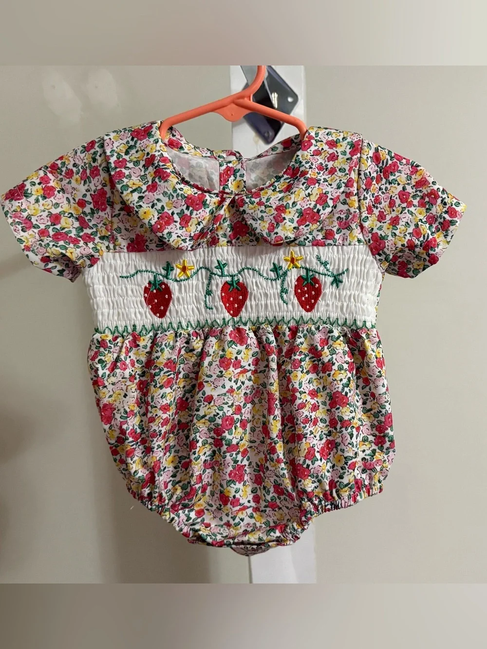 Smocked Strawberry Bubble Romper